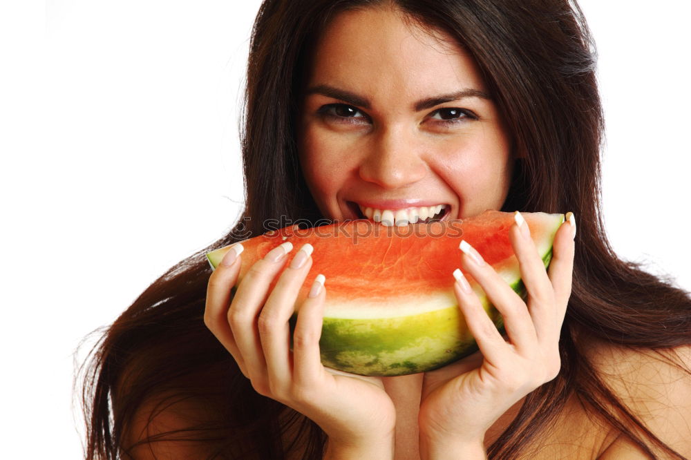 Similar – Image, Stock Photo Young woman eating watermelon popsical