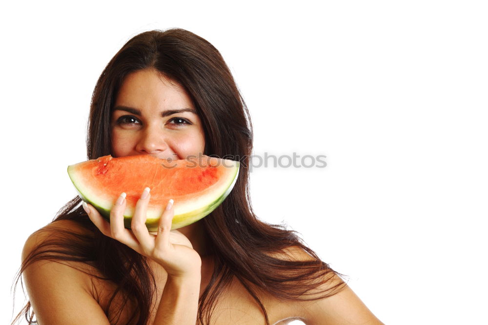 Image, Stock Photo Young woman eating watermelon popsical