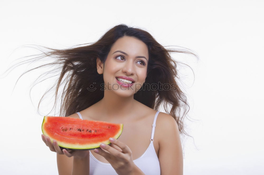 Similar – Image, Stock Photo Young woman eating watermelon popsical