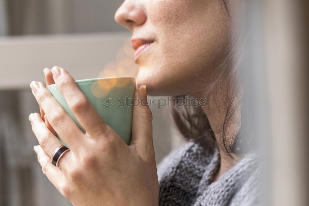 Similar – Image, Stock Photo Beautiful young woman drinking coffee