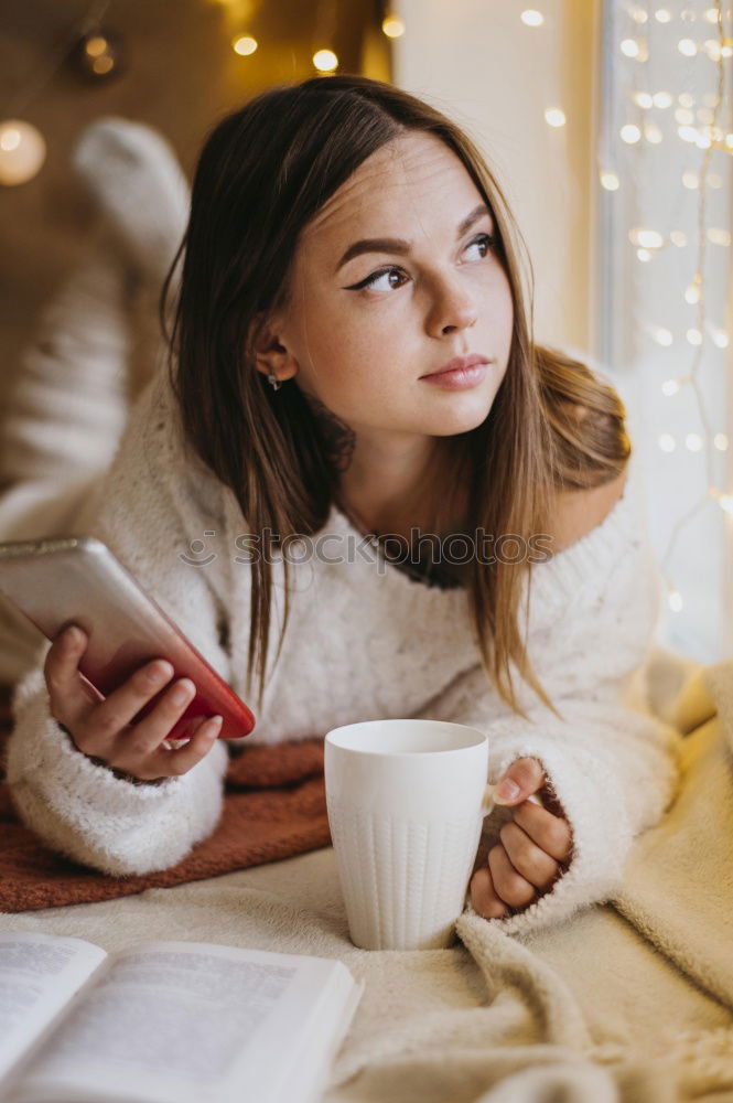 Similar – Image, Stock Photo Pretty woman writing at table