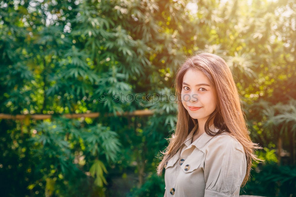 Similar – Image, Stock Photo Stylish model in autumnal wood