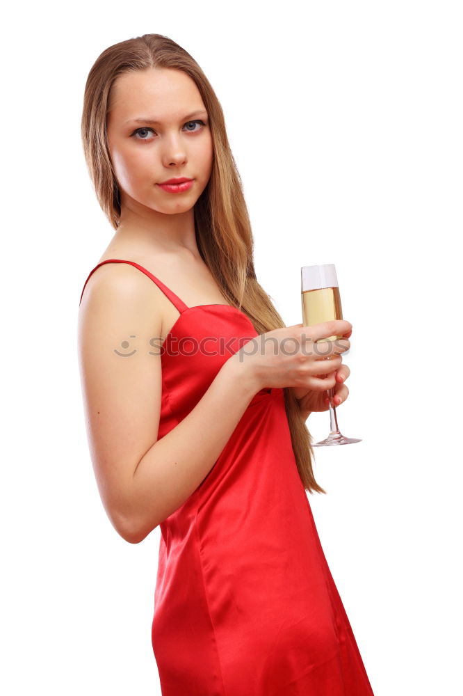 Similar – Image, Stock Photo Woman frightened with champagne in her hand