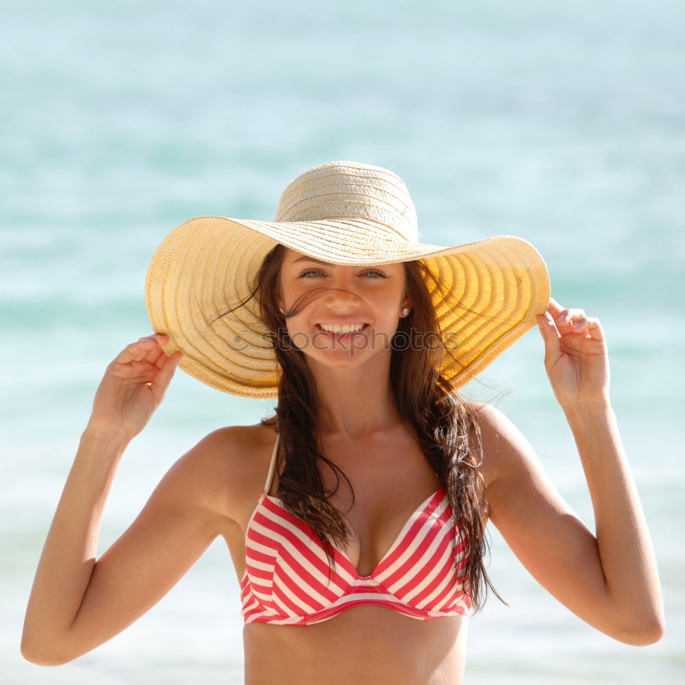 Similar – Image, Stock Photo Young Woman Portrait With White Beach Hat