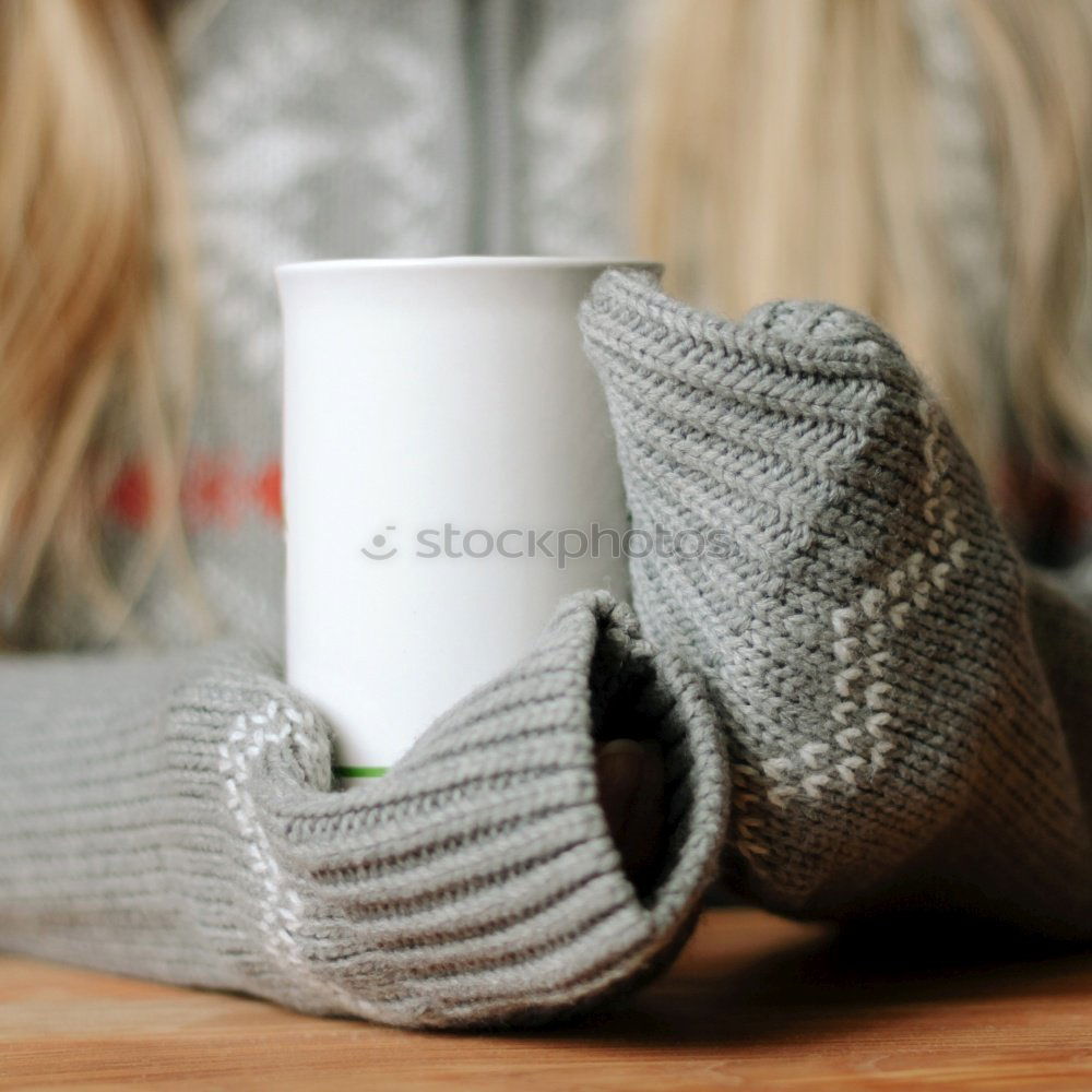 Image, Stock Photo Woman drink a tea, fall time. Outdoor