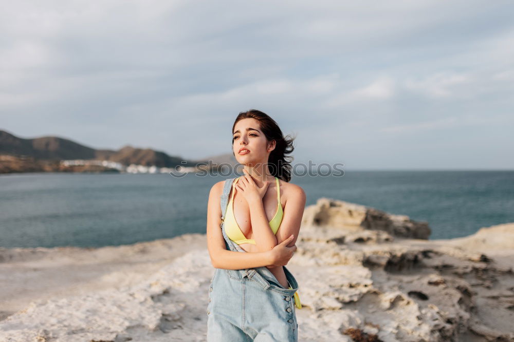 Image, Stock Photo Cheerful woman in bright light on nature