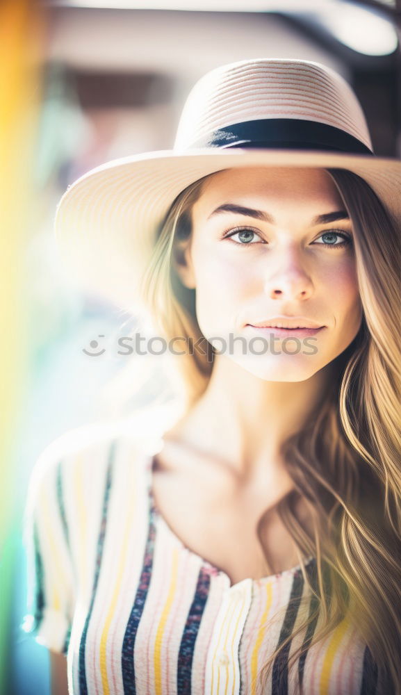 Similar – Image, Stock Photo Cheerful stylish woman in hat