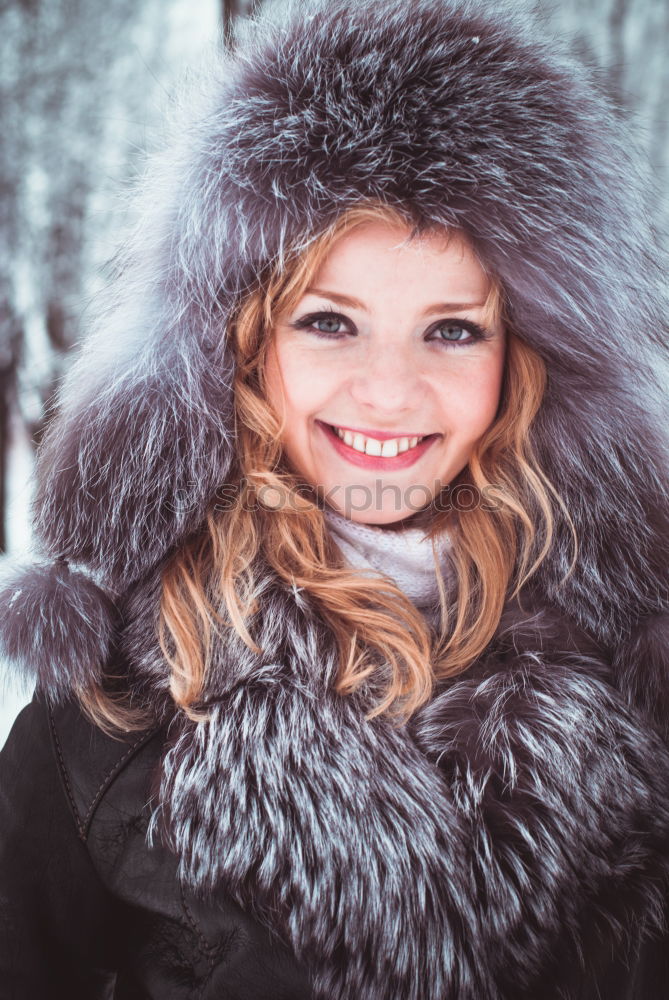 Similar – Image, Stock Photo laughter, closed eyes, winter, red lips