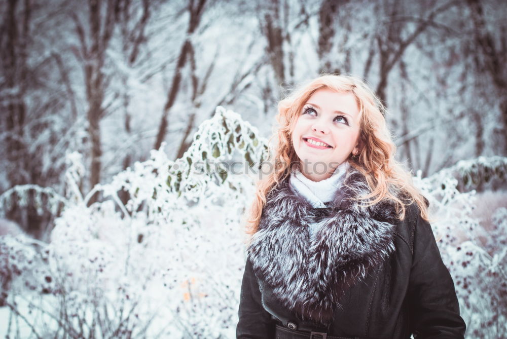 Similar – Image, Stock Photo happy woman leaning against tree in winter