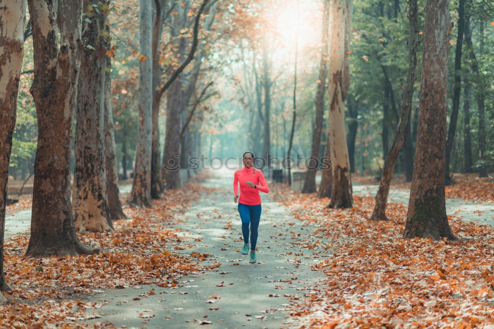 Similar – Hiker in forest with hands up