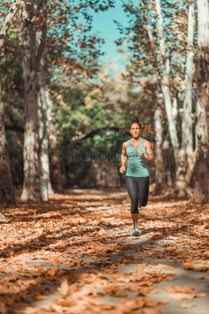 Similar – Image, Stock Photo Athletic young woman jogging along a forest track