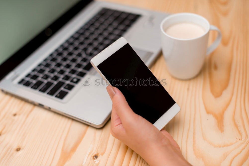 Similar – Image, Stock Photo keyboard and phone with black screen on wooden desk.