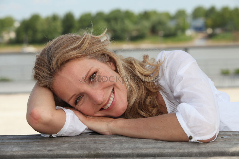 Image, Stock Photo laughter stairs woman stone