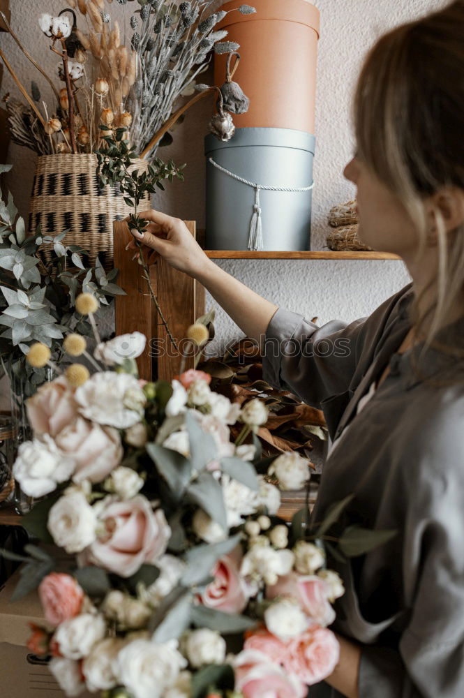 Similar – Senior woman sewing protective masks at home