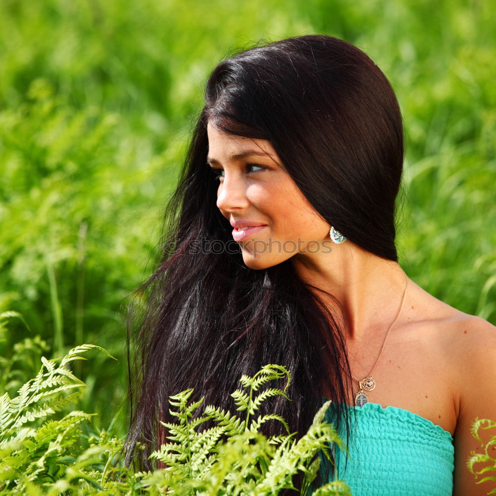 Similar – Image, Stock Photo Smiling girl sitting on the straw