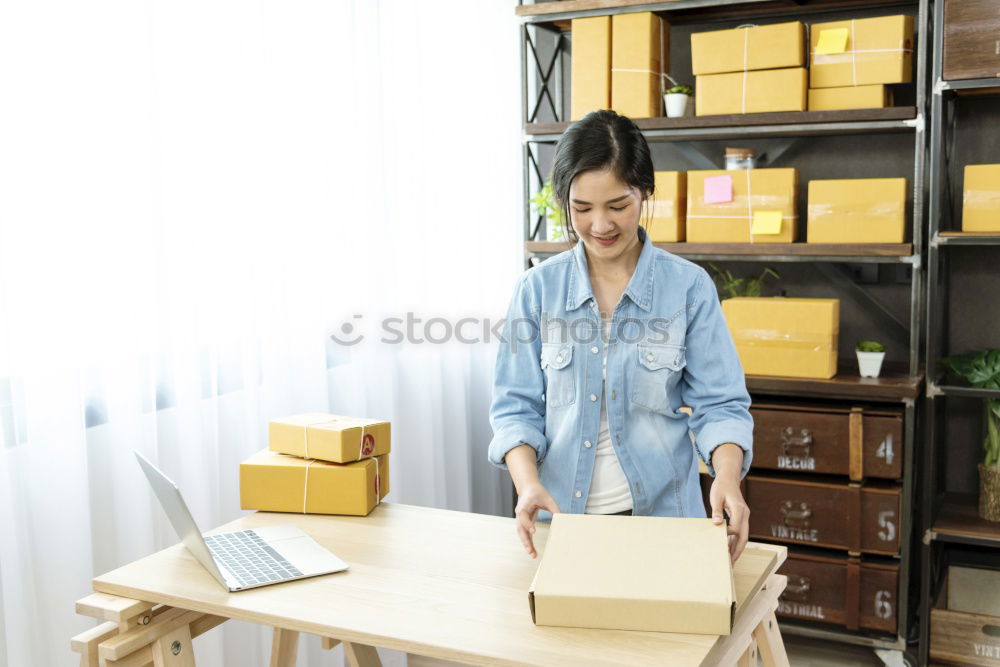 Similar – Image, Stock Photo Young woman with very short haircut with smart phone