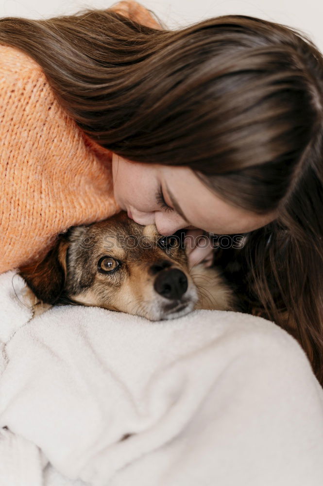 Similar – Image, Stock Photo Happy woman kissing her cat.