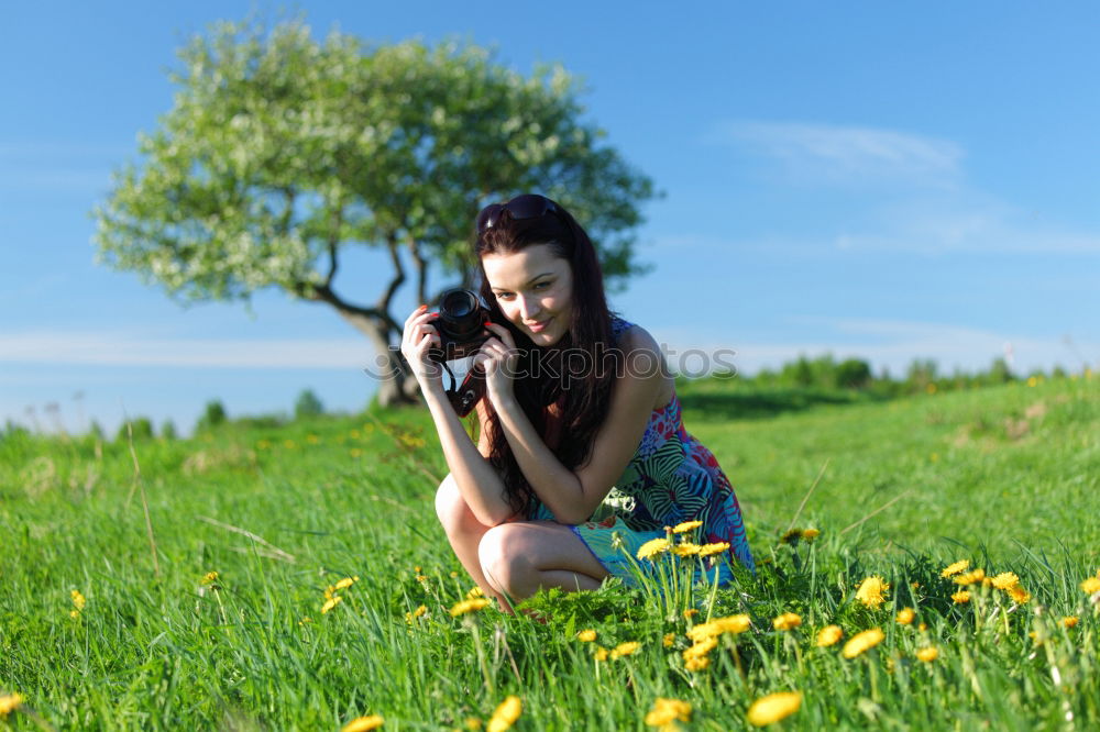 Similar – Image, Stock Photo Girl Sitting in fields with a camera