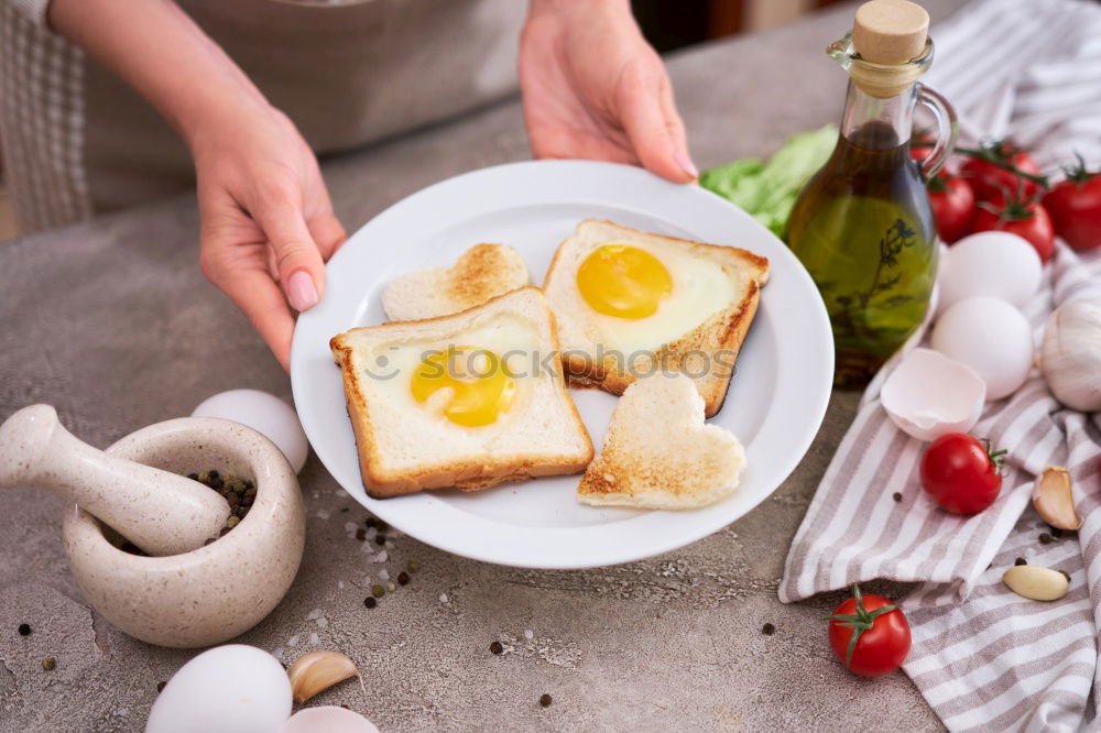 Similar – Image, Stock Photo country breakfast on rustic home kitchen with farm eggs