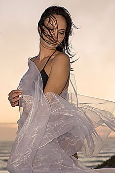 Similar – Image, Stock Photo pensive woman on the beach