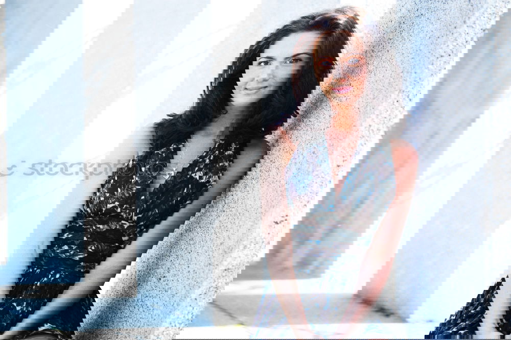 Similar – Image, Stock Photo Yooung woman smiling mext to urban wall
