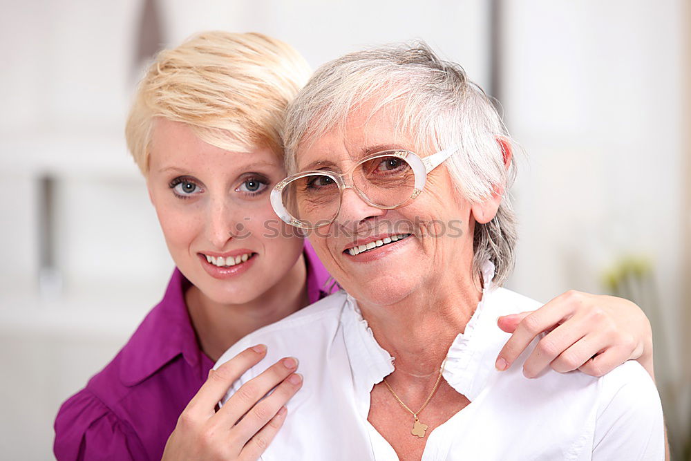 Similar – Image, Stock Photo Female caretaker posing with elderly patient