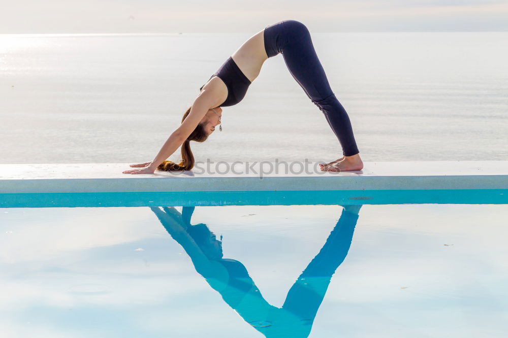 Similar – Woman stretching legs in park