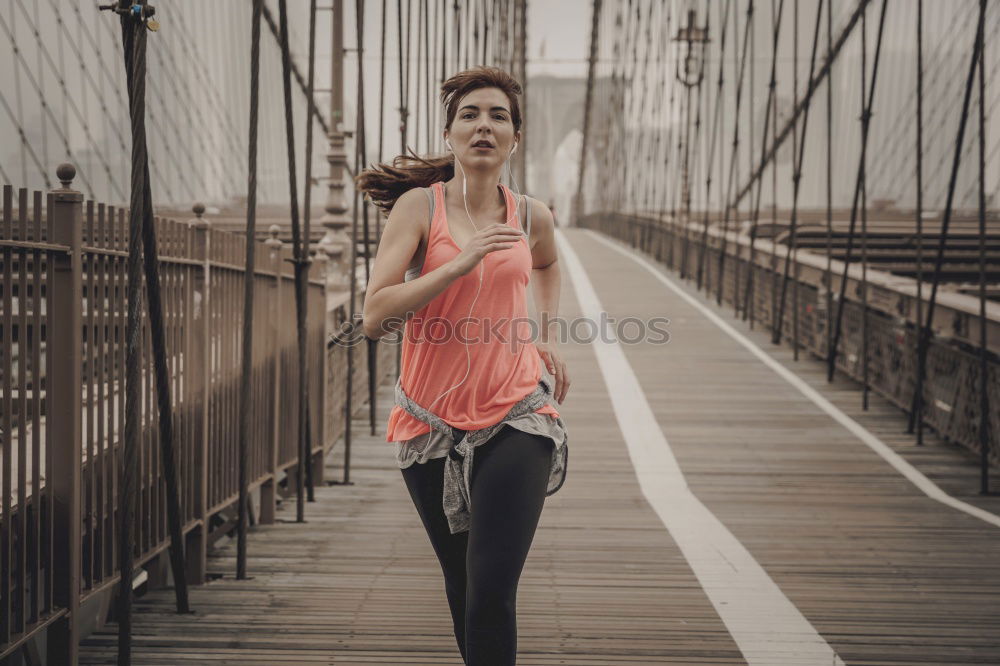 Similar – Image, Stock Photo Young fit blonde woman running on the bridge