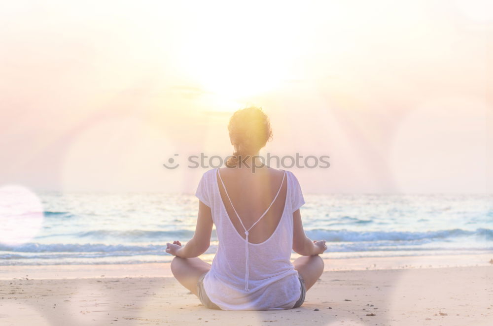 Similar – Image, Stock Photo Young woman practicing yoga by sea