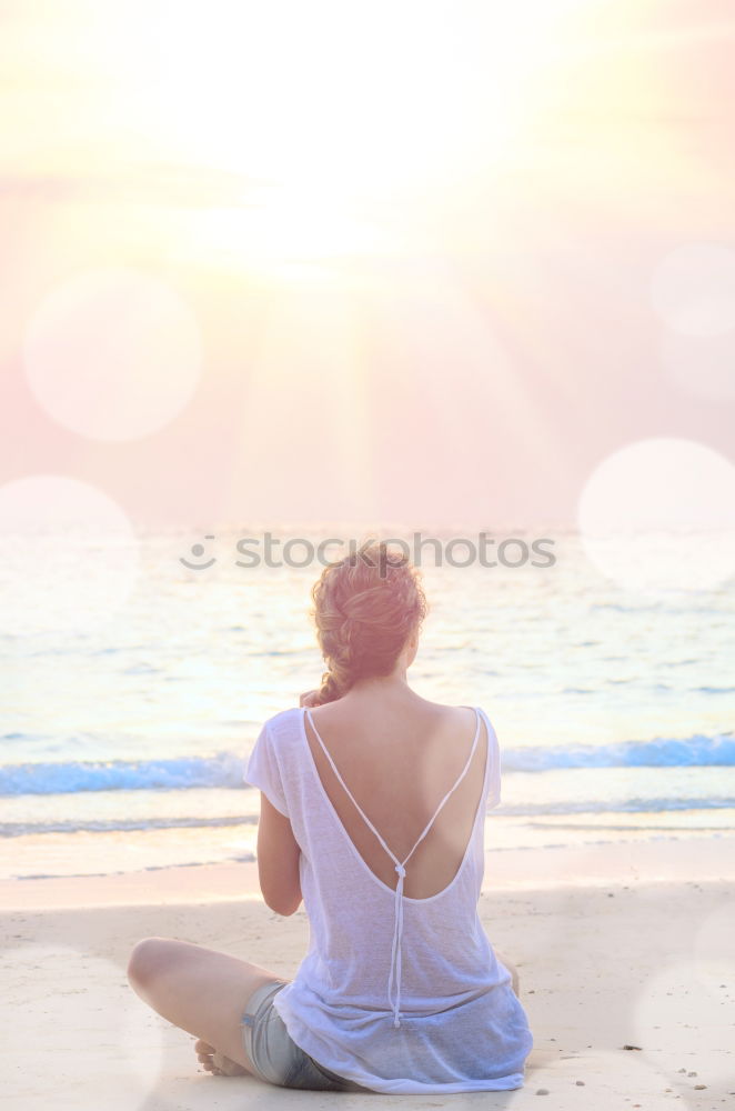 Similar – Image, Stock Photo Young woman practicing yoga by sea