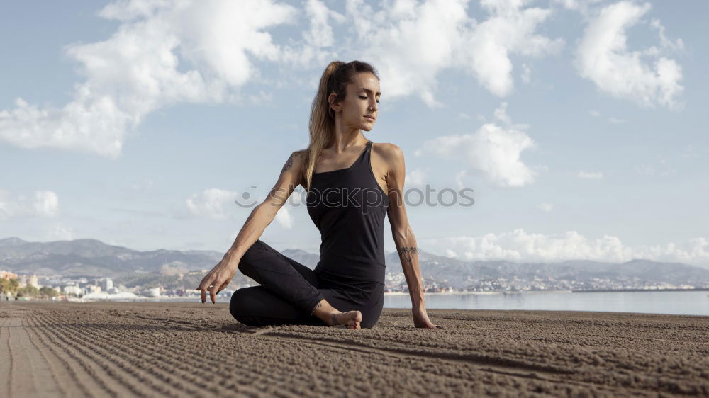 Similar – Image, Stock Photo Dreamy woman on rock at seaside