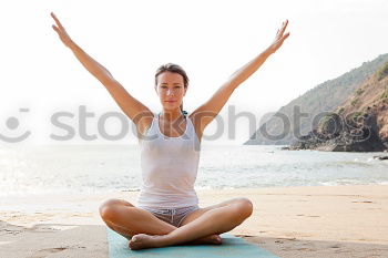 Similar – Black woman, afro hairstyle, doing yoga in the beach with eyes closed