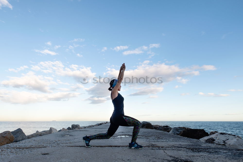 Similar – Image, Stock Photo Fit African woman doing yoga exercise on rocks by the beach