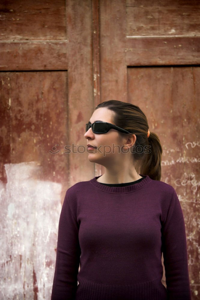 Similar – Image, Stock Photo Young short hair woman in urban environment and graffiti