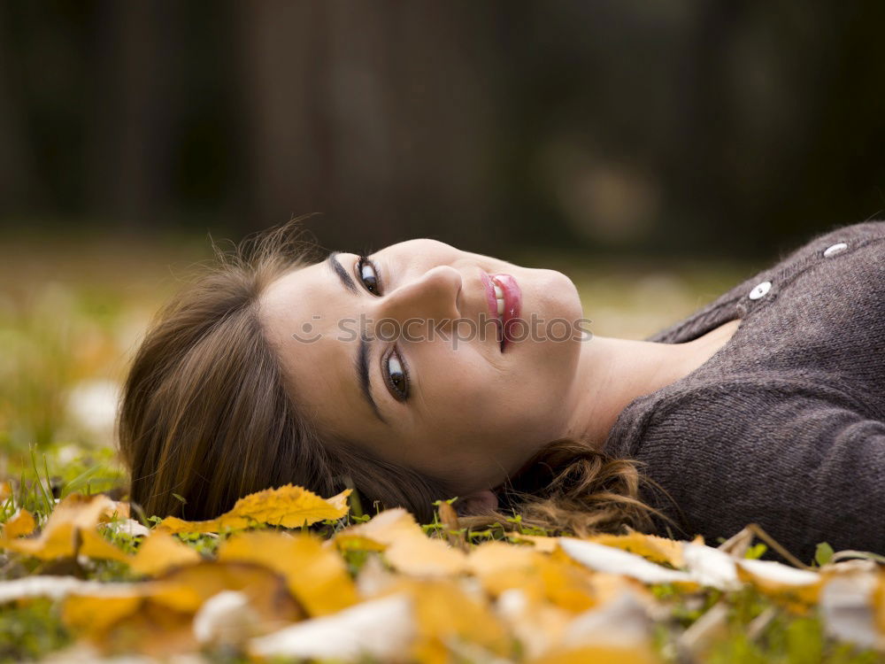 Similar – Image, Stock Photo Beautiful sexy lovely young girl lying on golden autumn leaves, covered with colorful autumnal leaves, in the park, with smile in the face.