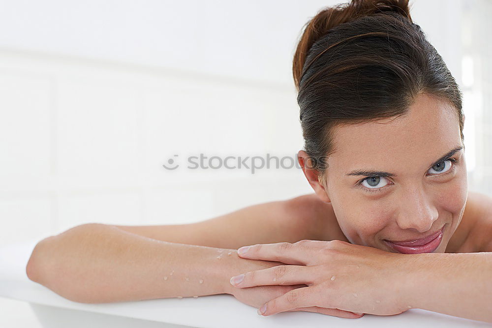 Similar – Young woman reacting in shock under shower