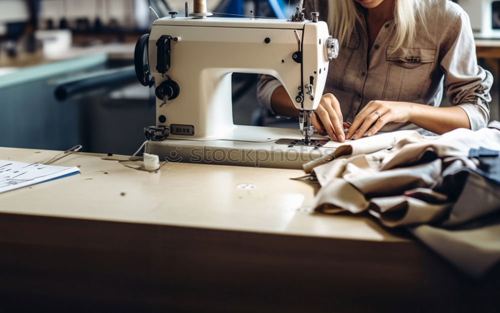 Similar – Image, Stock Photo Desk of fashion designer with sewing machine and tools