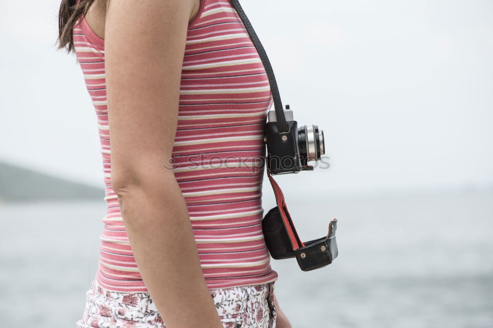 Similar – Image, Stock Photo Smiling girl with camera in the field