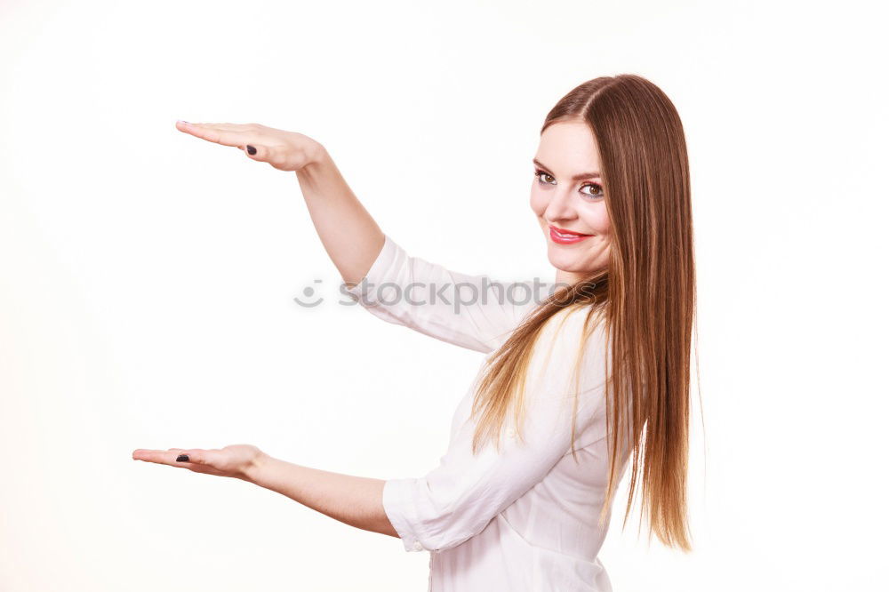 Similar – Image, Stock Photo Young smiling blond woman leaning againt wall