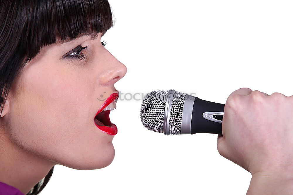 Similar – Image, Stock Photo Close up mouth of a schoolchild screaming into a microphone