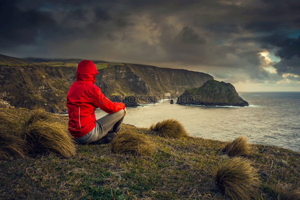 Similar – Image, Stock Photo Walk in hilly meadows and coastal landscape