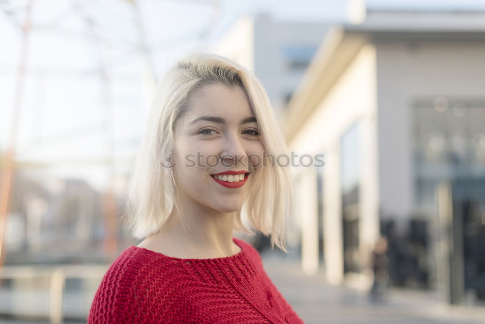 Similar – Blonde woman with nose piercing