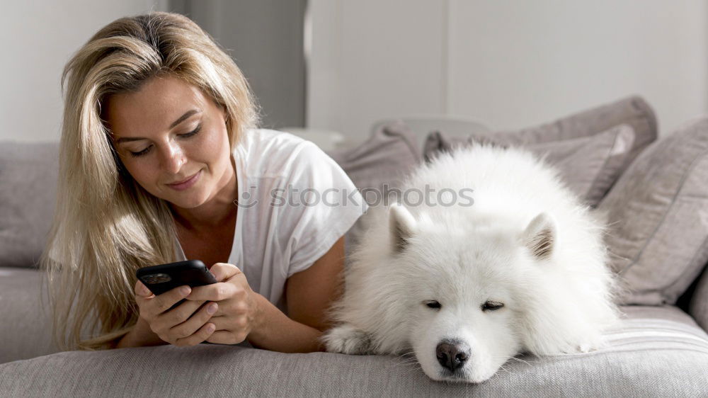 Similar – Image, Stock Photo Puppy sleeping on owner laps