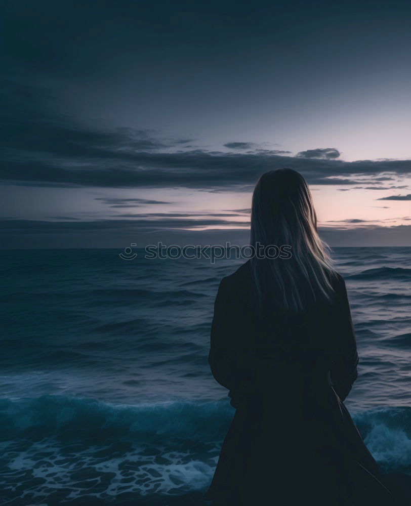 Image, Stock Photo Beautiful female near waving sea