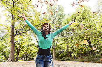 Similar – Image, Stock Photo Content woman standing on autumnal alley