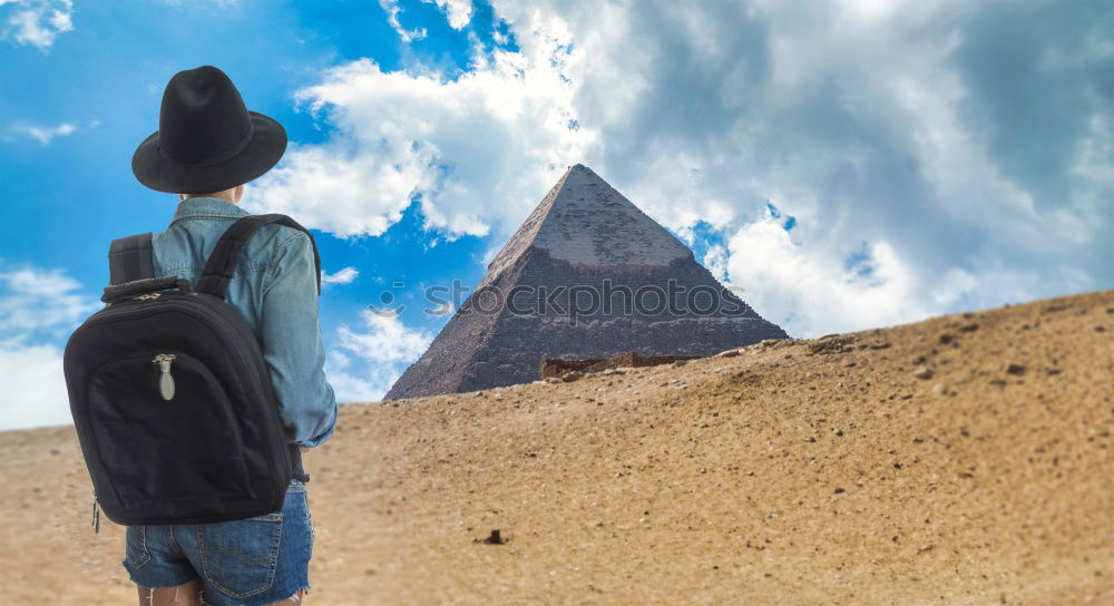 Similar – Image, Stock Photo Man with backpack walking in tropical desert