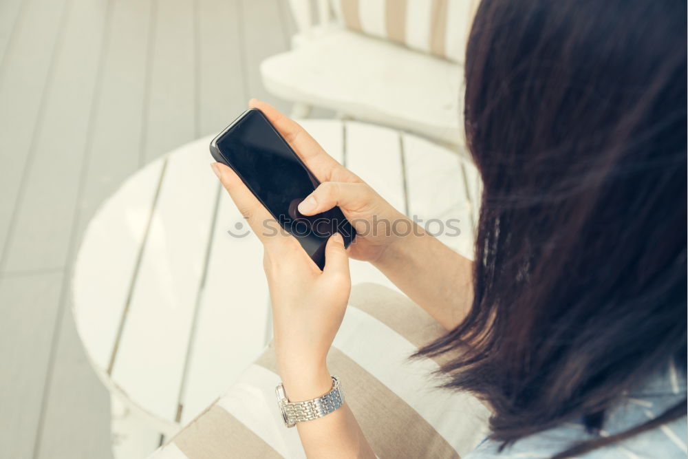 Similar – Image, Stock Photo young woman sitting at home sofa using mobile phone