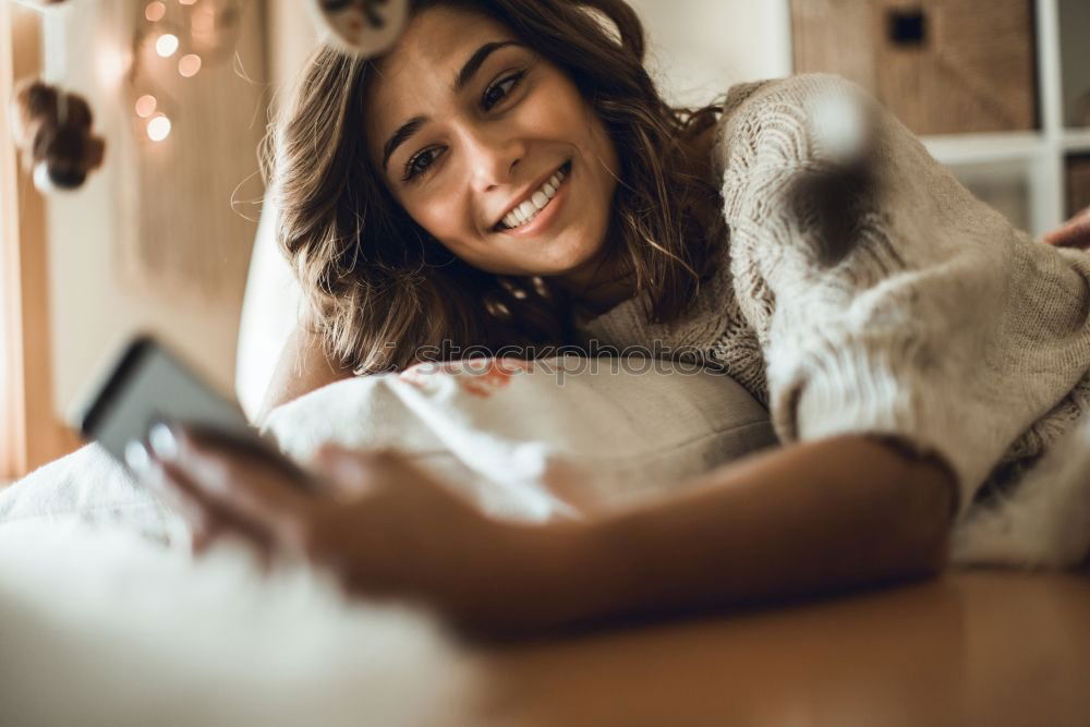 Similar – Image, Stock Photo beautiful black woman on bed with laptop and cup of coffee