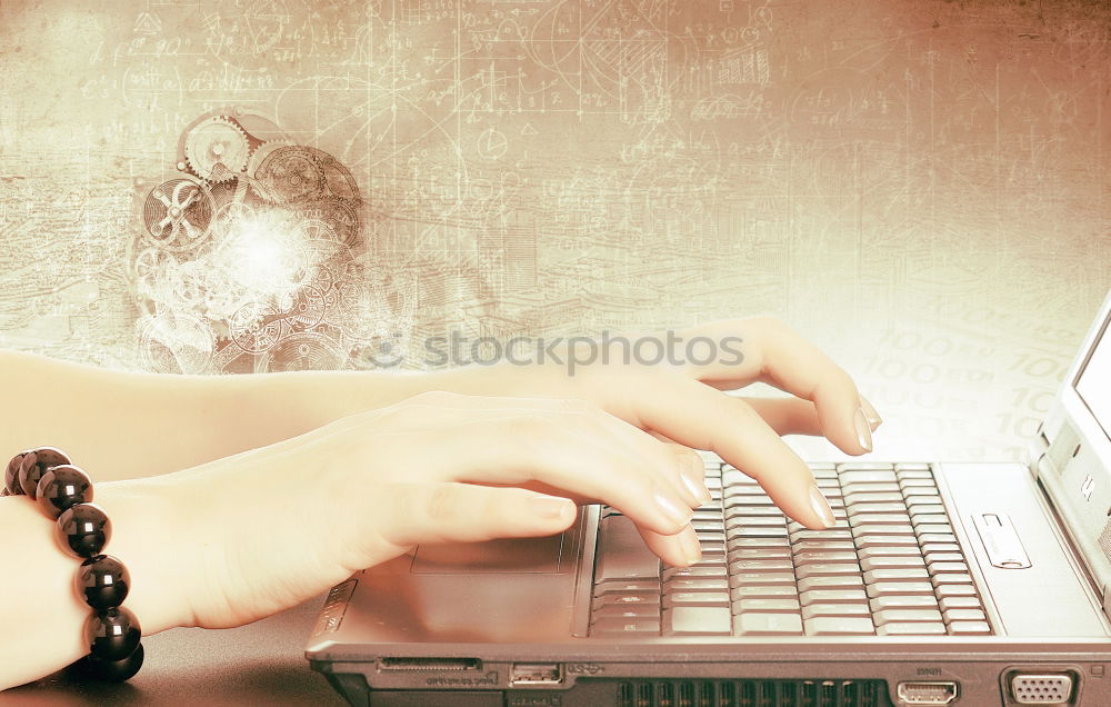 Similar – Image, Stock Photo Working with laptop, in office or at home, hands, fingers on keyboard, coffee cup