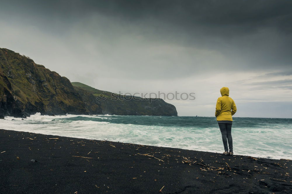 Similar – Image, Stock Photo Barefoot female running near waving sea